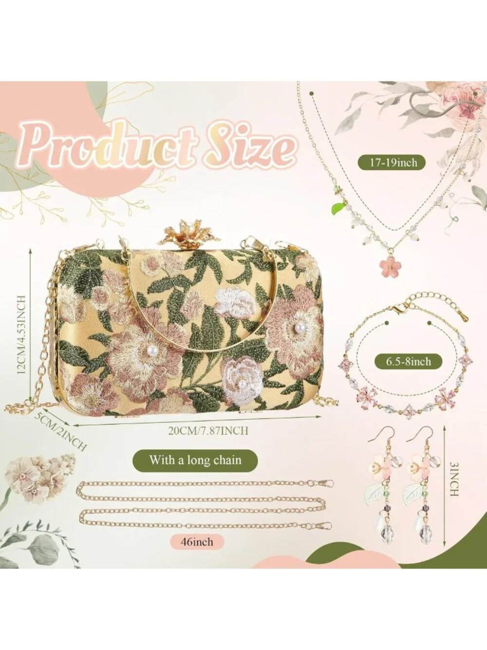Floral Embroidered Clutch & Jewelry Set for Women - Elegant Accessories for Any